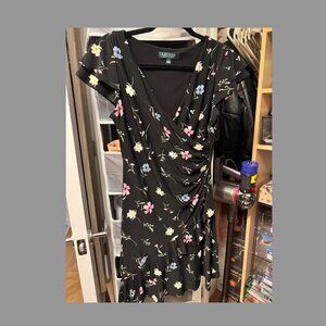 👗 LAUREN RALPH LAUREN Flutter Sleeve Dress - Black Floral Pattern - 4P